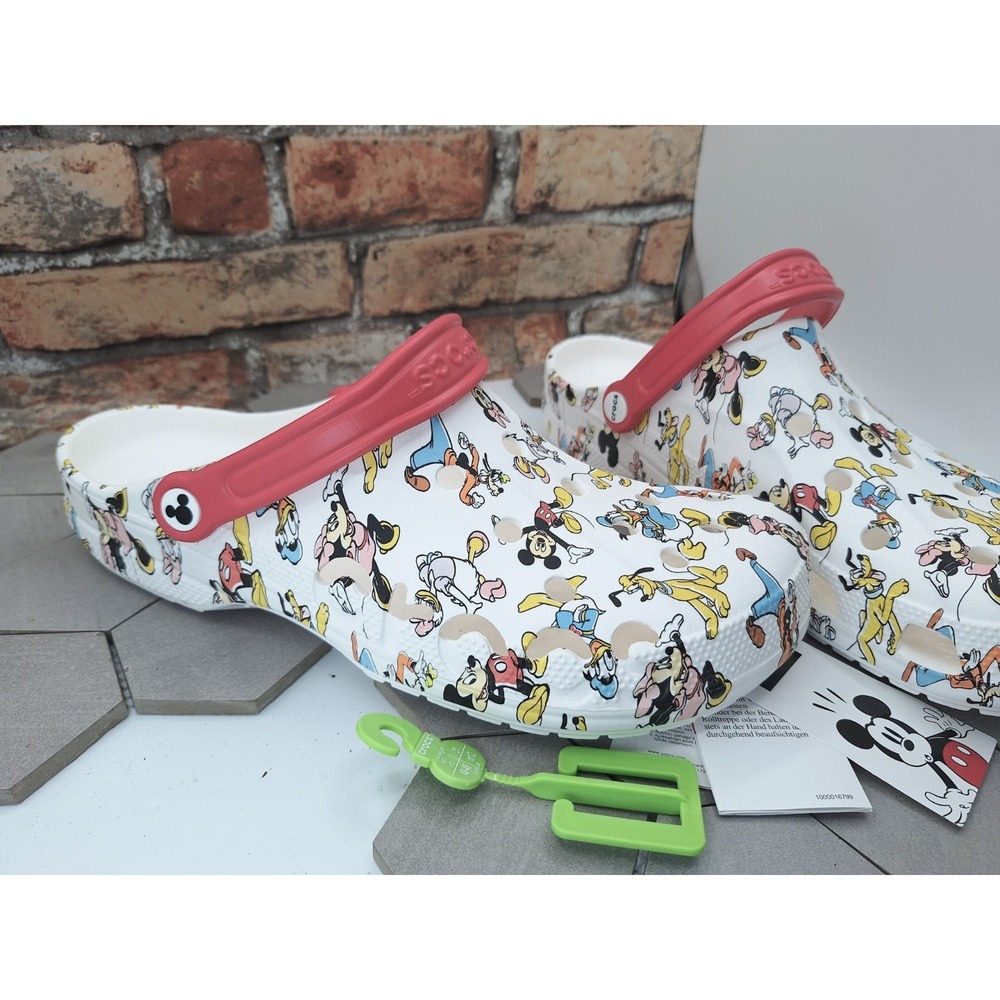 New Disney Mickey & Friends Crocs Baya Clogs White Red Unisex Men Sz 13   / 15 W